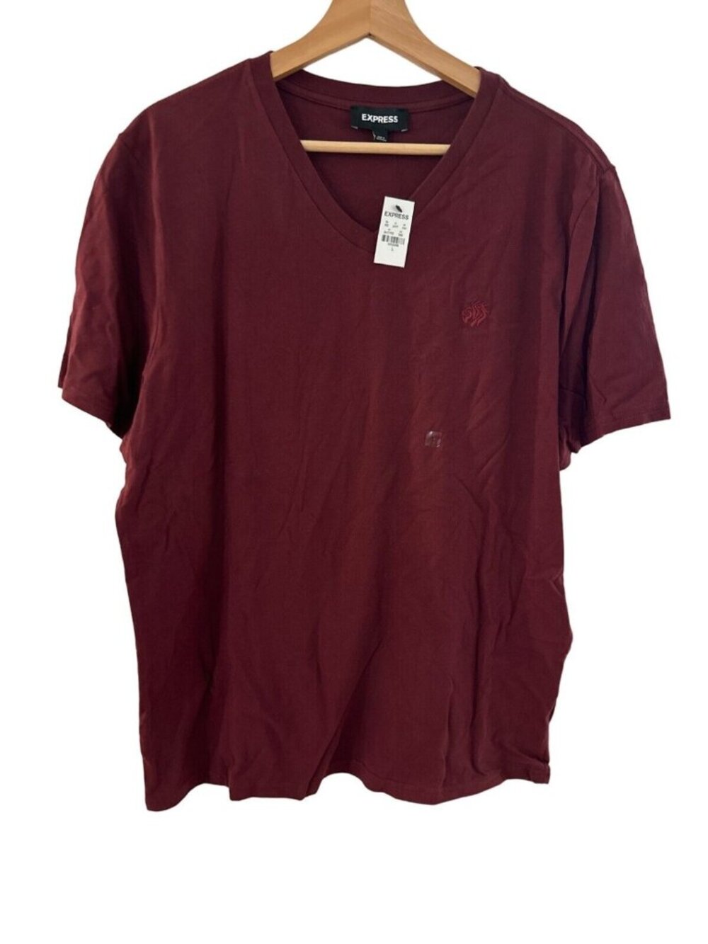 NEW Express Mens Maroon V-Neck T-Shirt L 100% Cotton New With Tags